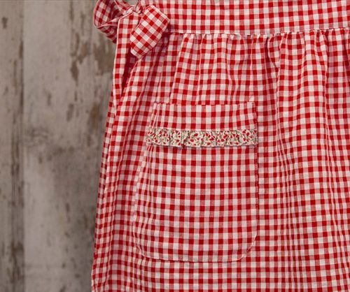 Bata De Maestra Delantal Volantes Vichy Carmín