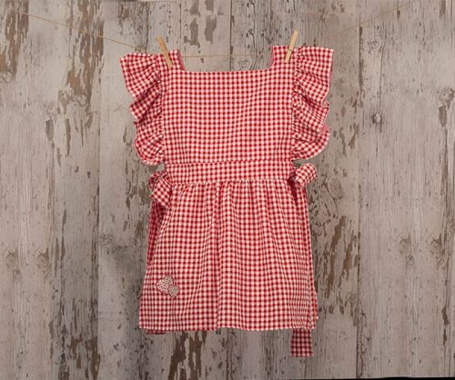 Bata De Maestra Delantal Volantes Vichy Carmín