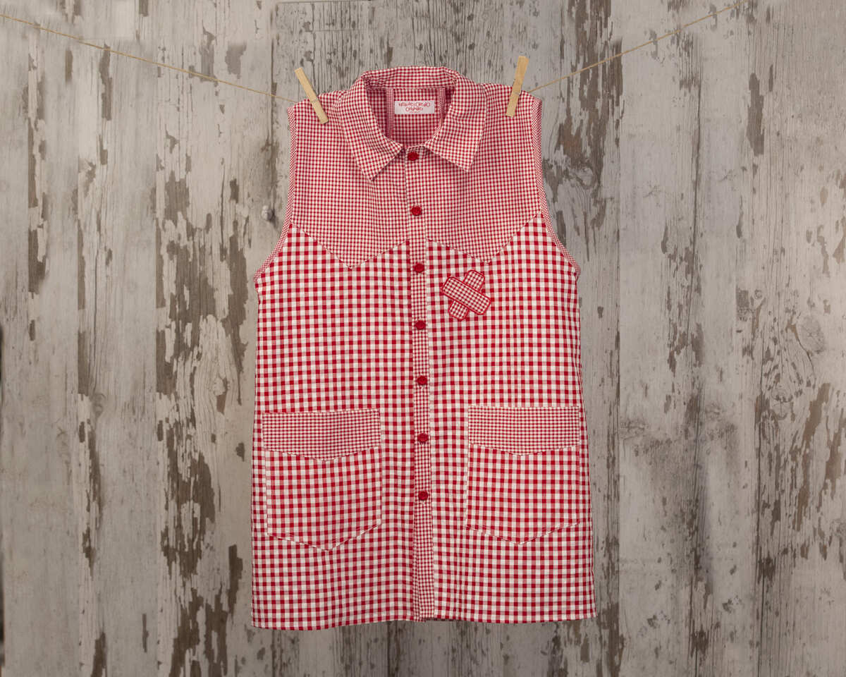 Bata de Maestro Amantala Cowboy Verano Pliegue Vichy Roja